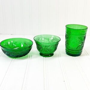 Vintage Indiana Green Glass Bowl and Cup Set